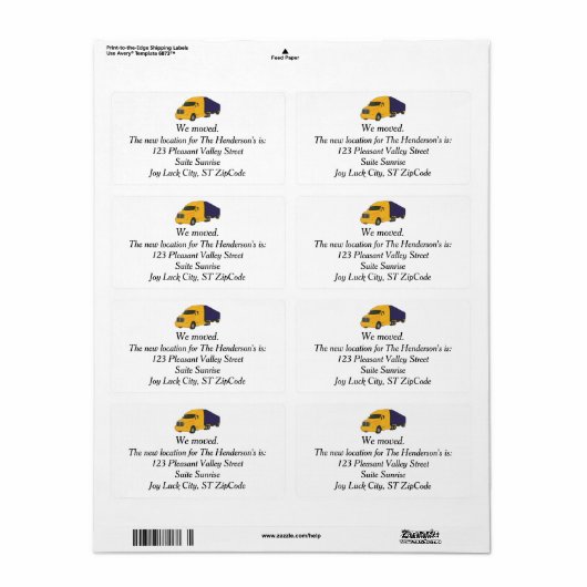 We zijn verhuisd, vrachtwagen met nieuwe adreslabe etiket (Full Sheet)