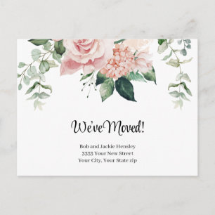 We zijn verhuisd Watercolor Roze Bloem Aankondigin Briefkaart