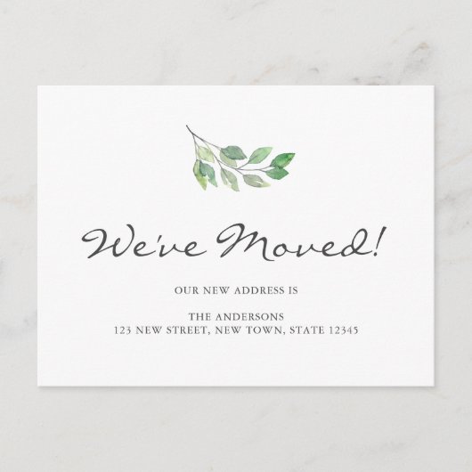 We zijn verhuisd Waterverf Bladeren Bewegen Aankondigingskaart (Voorkant)