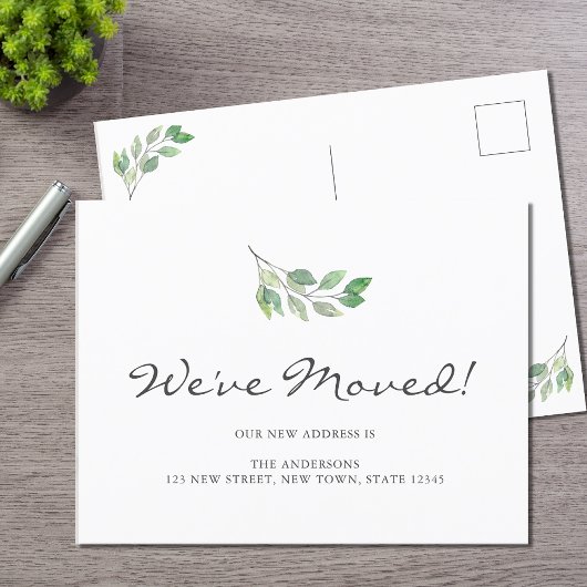 We zijn verhuisd Waterverf Bladeren Bewegen Aankondigingskaart