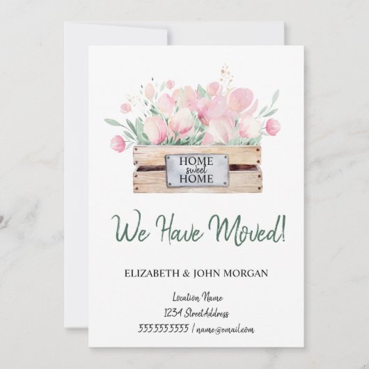 We Zijn Verhuisd,Waterverf Bloemen Doos Verhuizen (Voorkant)