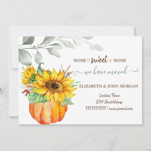 We zijn verhuisd, Waterverf pompoen, bladeren, zon (Voorkant)