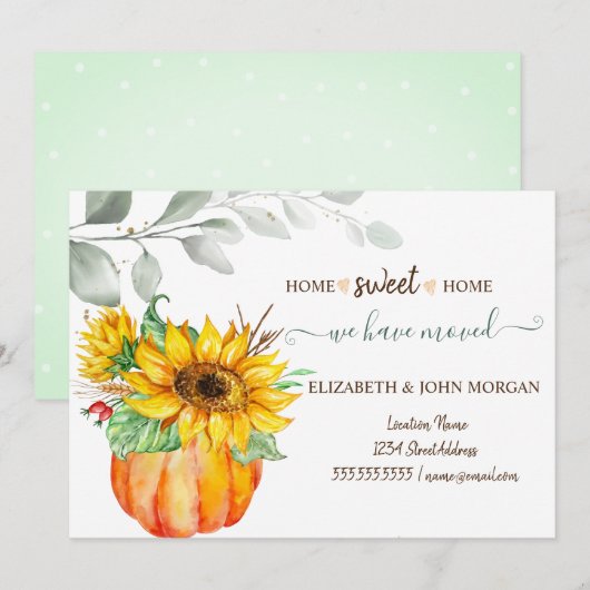 We zijn verhuisd, Waterverf pompoen, bladeren, zon (Voorkant / Achterkant)