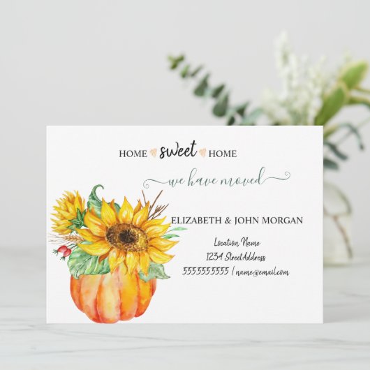 We zijn verhuisd, Waterverf pompoenen, zonnebloeme (Staand voorkant)