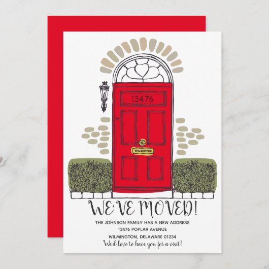 We zijn verhuisd - Whimsical deur - Nieuw adresaan Aankondiging (Voorkant / Achterkant)