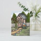 We zijn verhuisd. Whimsical Outhouse Briefkaart (Staand voorkant)
