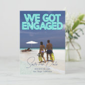 We Zijn Verliefd Geworden Turquoise Neonlichten Fo Save The Date (Staand voorkant)