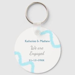 We zijn verloofd blauw grijs aquarel spiraal stijl sleutelhanger