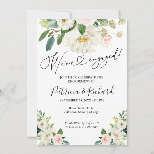 We zijn verloofd Bloemenverlovingsfeest uitnodigin Aankondiging (Voorkant)