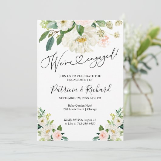 We zijn verloofd Bloemenverlovingsfeest uitnodigin Aankondiging (Staand voorkant)