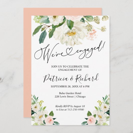 We zijn verloofd Bloemenverlovingsfeest uitnodigin Aankondiging (Voorkant / Achterkant)