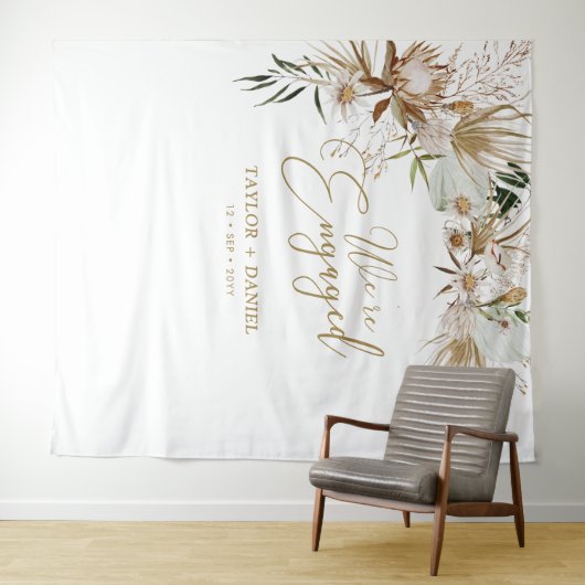 We zijn verloofd | Boho Boheemse Verlovingspartij Wandkleed (In Situ (horizontaal))