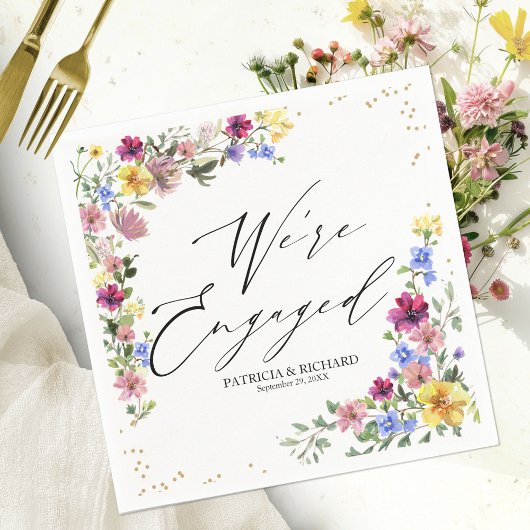 We zijn verloofd Boho wilde bloem verlovingsfeest Servet
