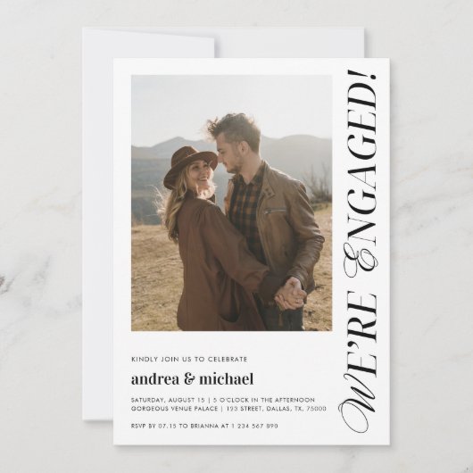 We zijn verloofd Chique Modern Engagement Party Fo Kaart (Voorkant)