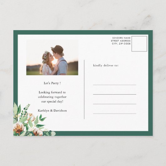 We zijn verloofd Eucalyptus Floral Simple Verlovin Uitnodiging Briefkaart (Achterkant)