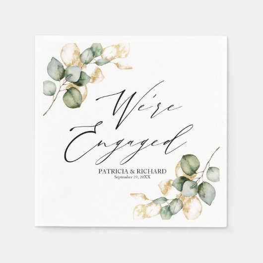 We zijn verloofd Gouden groen Blad Bruiloft Servet (Voorkant)