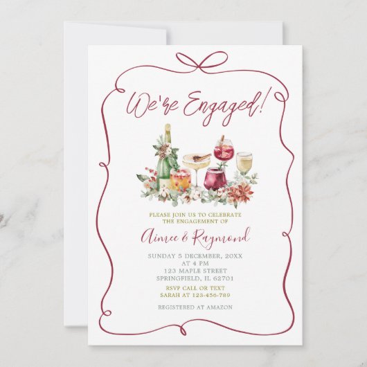 We zijn verloofd kerstcocktail hand getrokken part kaart (Voorkant)