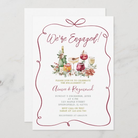 We zijn verloofd kerstcocktail hand getrokken part kaart (Voorkant / Achterkant)