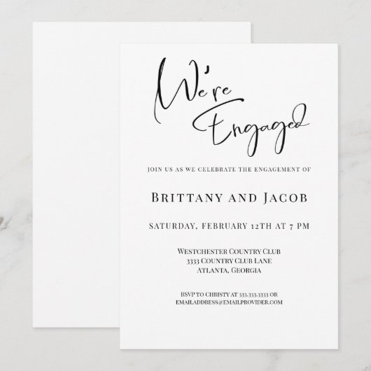 We zijn verloofd met Black White Engagement Party Kaart (Voorkant / Achterkant)