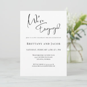 We zijn verloofd met Black White Engagement Party Kaart