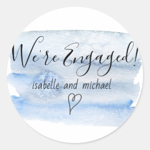 We zijn verloofd met Blue Waterverf Envelope Seal Ronde Sticker