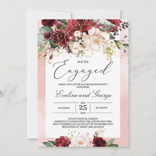 We zijn verloofd met de Bourgogne Bloemen Boho Uit Kaart (Voorkant)