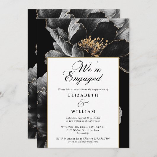 We zijn verloofd met een elegante Bloemenverloving Kaart (Voorkant / Achterkant)