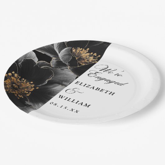 We zijn verloofd met een elegante Bloemenverloving Papieren Bordje (Gekanteld)