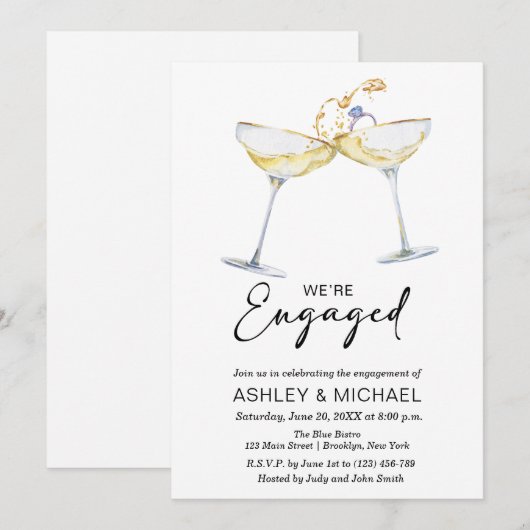 We zijn verloofd met een elegante champagne verlov kaart (Voorkant / Achterkant)