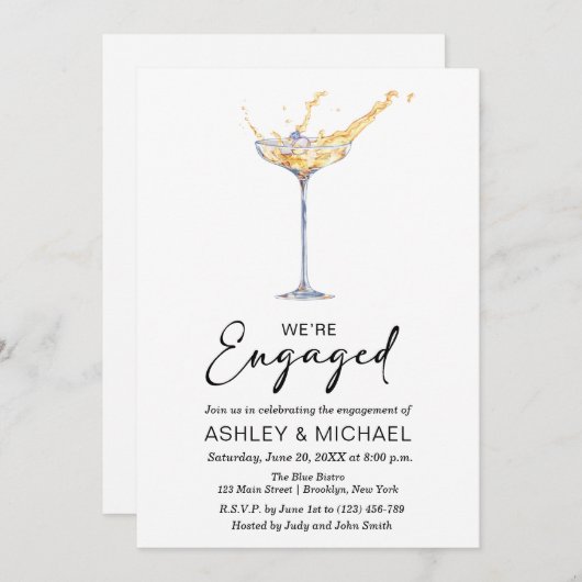 We zijn verloofd met een elegante champagne verlov kaart (Voorkant / Achterkant)