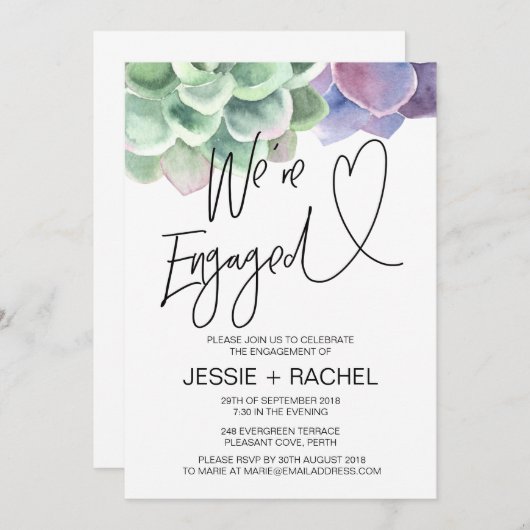 We zijn verloofd met een succulent engagement part kaart (Voorkant / Achterkant)