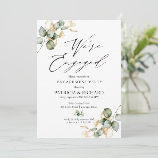 We zijn verloofd met Gold Greenery Engagement Part Kaart (Staand voorkant)