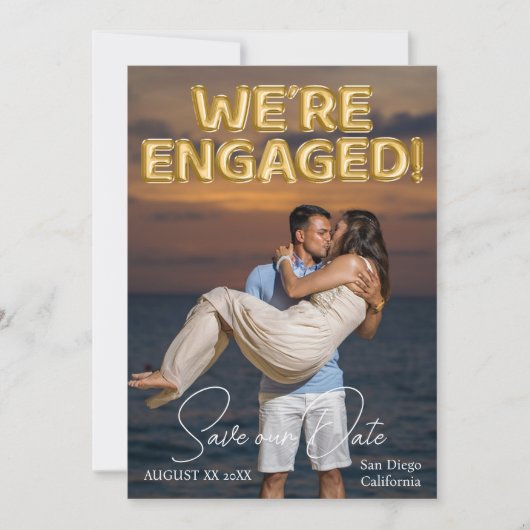 We zijn verloofd met gouden ballonnen Foto Save The Date (Voorkant)