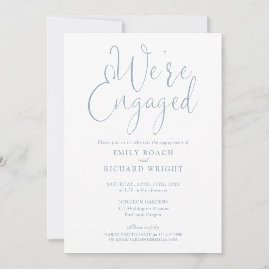 We zijn verloofd met het script Dusty Blue Engagem Kaart (Voorkant)