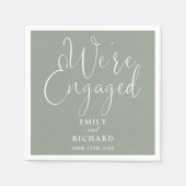 We zijn verloofd met Sage Green Script Engagement  Servet (Voorkant)