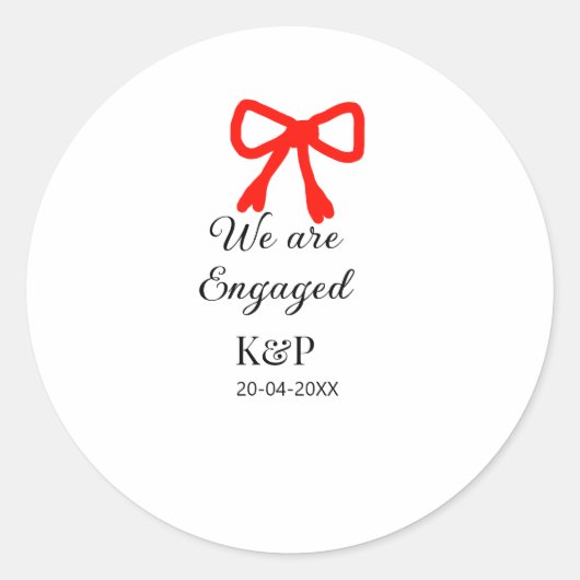 We zijn verloofd naam letter rode boog moderne tek ronde sticker (Voorkant)