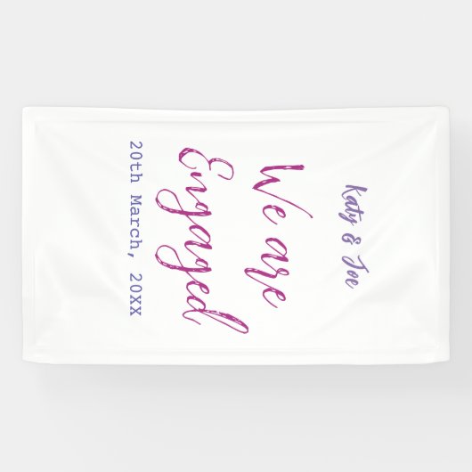 We zijn verloofd paarse roze naam datum elegant ee spandoek (Horizontaal)