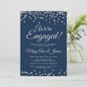 We zijn verloofd! Silver Glitter Confetti Navy Blu Kaart (Staand voorkant)