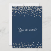 We zijn verloofd! Silver Glitter Confetti Navy Blu Kaart (Achterkant)