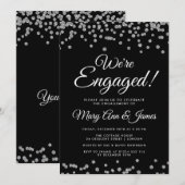 We zijn verloofd! Silver Glitter Confetti Zwart Kaart (Voorkant / Achterkant)
