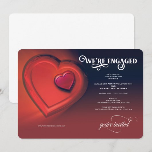 We zijn verloofd, twee harten, rode feestuitnodigi aankondiging (Voorkant / Achterkant)