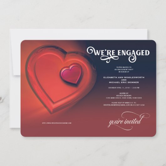 We zijn verloofd, twee harten, rode feestuitnodigi aankondiging (Voorkant)