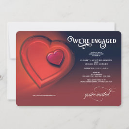 We zijn verloofd, twee harten, rode feestuitnodigi aankondiging