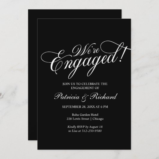 We zijn verloofd uitnodiging voor verlovingsfeest (Voorkant / Achterkant)