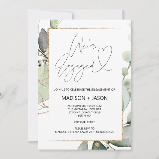 We zijn verlovingsfeest Eucalyptus Gold Kaart (Voorkant)