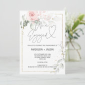 We zijn verlovingsfeest Pink Floral Gold Kaart (Staand voorkant)