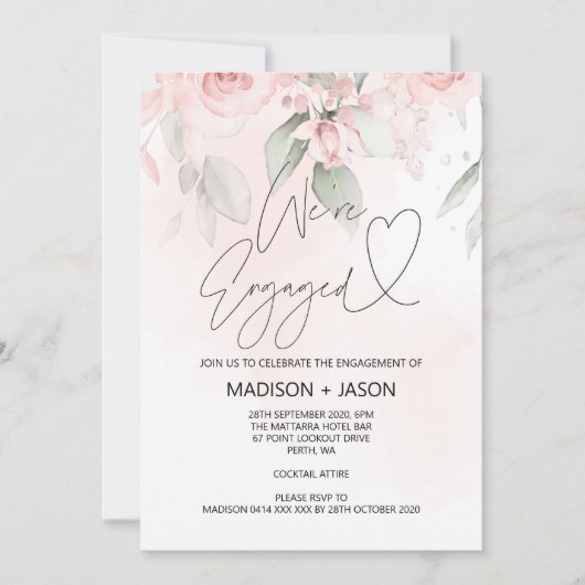 We zijn verlovingsfeest Pink Floral Gold Kaart (Voorkant)