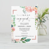 We zijn verlovingsfeest Pink Floral Kaart (Staand voorkant)