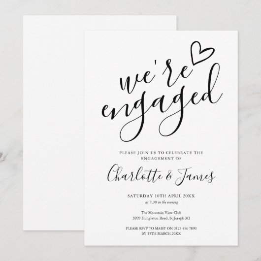 We zijn verlovingsfeest zwart op wit kaart (Voorkant / Achterkant)