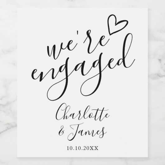 We zijn verlovingsfeest zwart op wit wijn etiket (Enkel label)